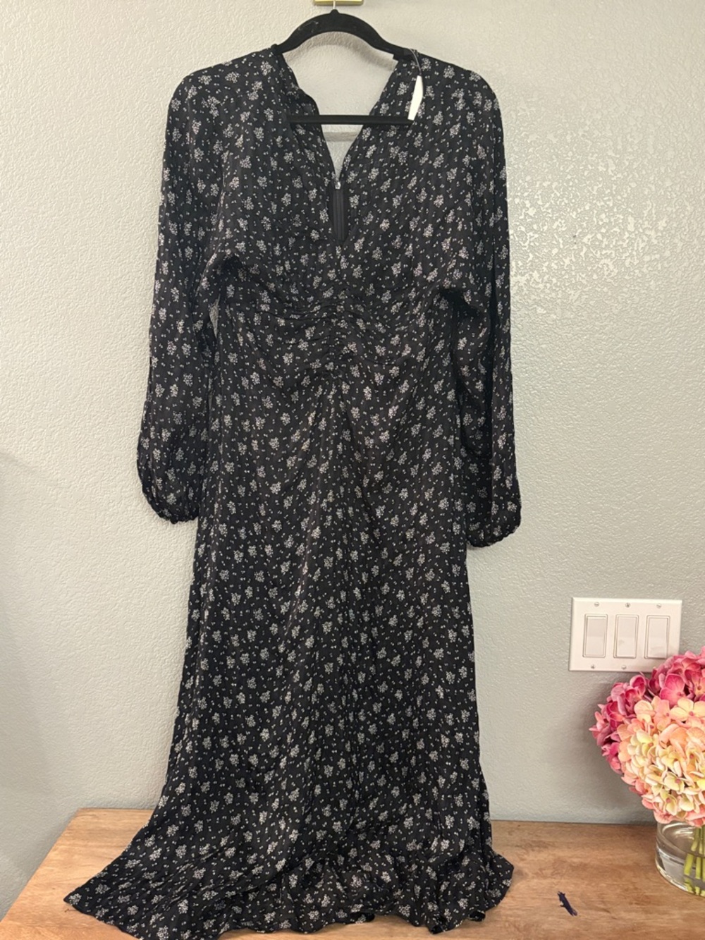 Madewell Black Floral Long-Sleeve Maxi Dress